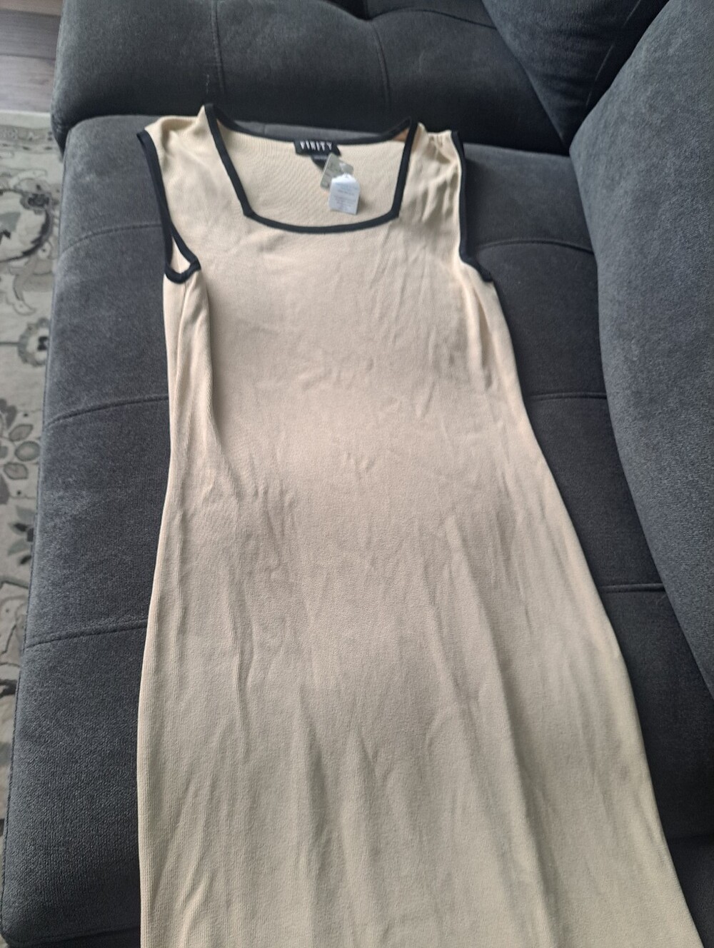 Beige Tank Dress with Black Trim